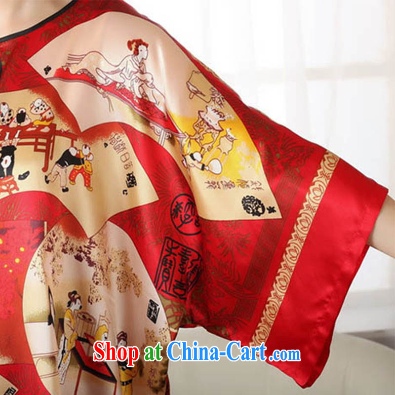 Ko Yo Mephidross beauty summer 2014 new style large comfortable, female robes of ethnic wind stamp artificial silk dress pajamas red are code, capital city sprawl, shopping on the Internet