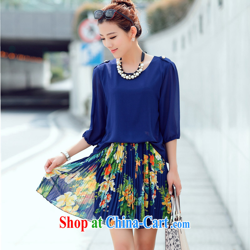 Increase the emphasis on MM summer 2015 New, and indeed increase, female fat sister Korean video thin King code stamp snow woven dresses 100 hem blue 2 XL recommendations 140 - 160 jack, increase the US, shopping on the Internet