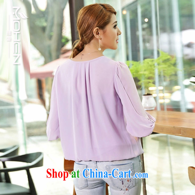 The ink marks new and indeed intensify, Autumn with thick mm summer Korean lace stitching Openwork round-collar snow woven shirts, cuff bow tie lace loose T-shirt snow woven shirts light purple XL, ink marks, shopping on the Internet