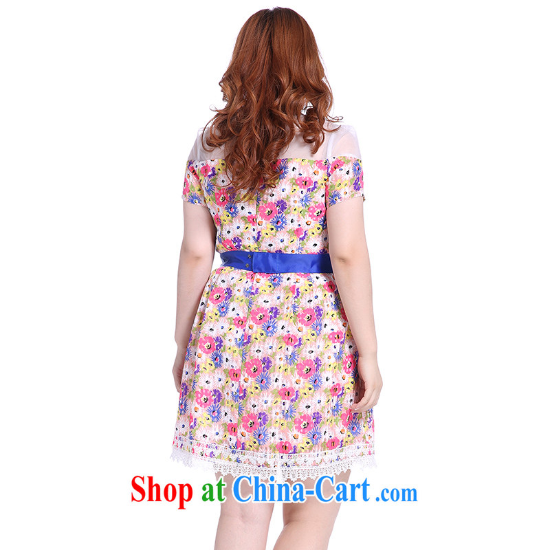 Slim Li-su summer 2014 new, larger female decoration, graphics thin European root yarn and fresh floral style short-sleeved dresses Q 5513 (the belt) pink XXXXL, slim Li-su, and shopping on the Internet