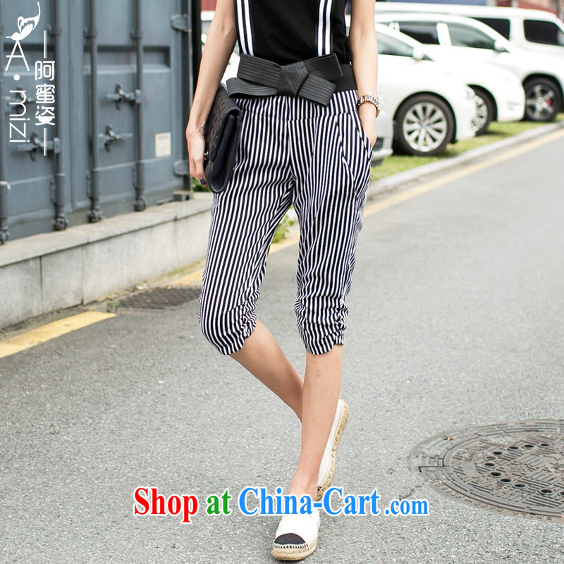 The honey beauty mm thick larger female summer ground 100 aura video thin black-and-white stripes, waist, 7 pants women 8321 black-and-white striped XXL, honey, and that, on-line shopping
