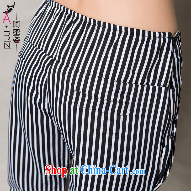 The honey beauty mm thick larger female summer ground 100 aura video thin black-and-white stripes, waist, 7 pants women 8321 black-and-white striped XXL, honey, and that, on-line shopping