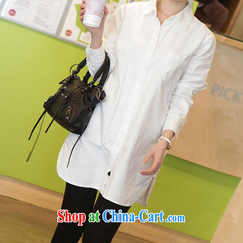Connie Hyatt 2015 summer new Korean version of the greater code female very casual cotton the long-sleeved shirt women 116 white XXXL, Connie Yue, and shopping on the Internet