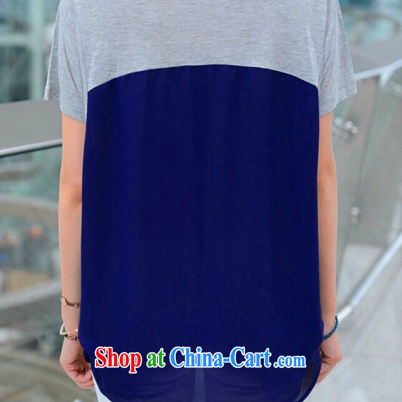 Yet, the larger female snow-woven shirts summer Korean version loose video thin stitching knitted T-shirt Han version T-shirt T-shirt dark blue XXXXL, your china, shopping on the Internet
