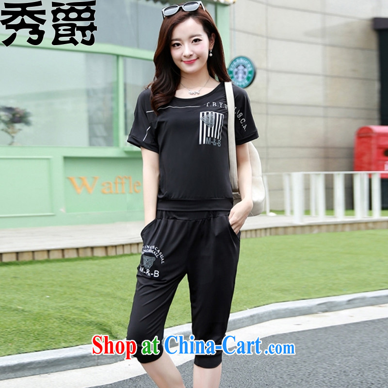 Lord show 2015 summer new, larger female leisure short-sleeve two-piece Sport Kit 6048 2023 black XXXL recommendations 145 jack - 170 jack