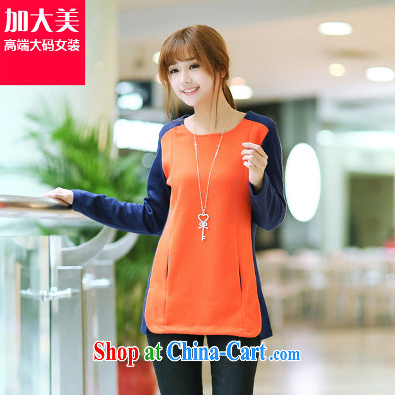Increase the emphasis on mm spring new 2015 the code female long-sleeved knitted T-shirt color stitching thick sister solid T-shirt dark blue Red Orange 4 XL recommendations 165 - 190 jack