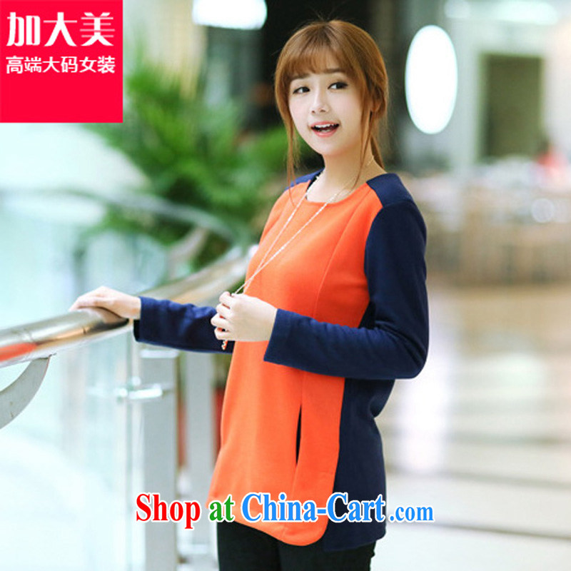Increase the emphasis on mm spring loaded new 2015 the code female long-sleeved knitted T-shirt color stitching thick sister solid T-shirt dark blue Red Orange 4 XL recommendations 165 - 190 jack, and the US, and online shopping