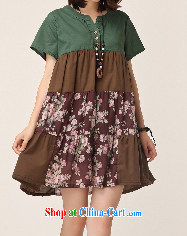 Cayman, slavery 2015 summer new female Korean version thick mm maximum code female floral loose stitching short-sleeved solid dresses female brown XXL pictures, price, brand platters! Elections are good character, the national distribution, so why buy now enjoy more preferential! Health