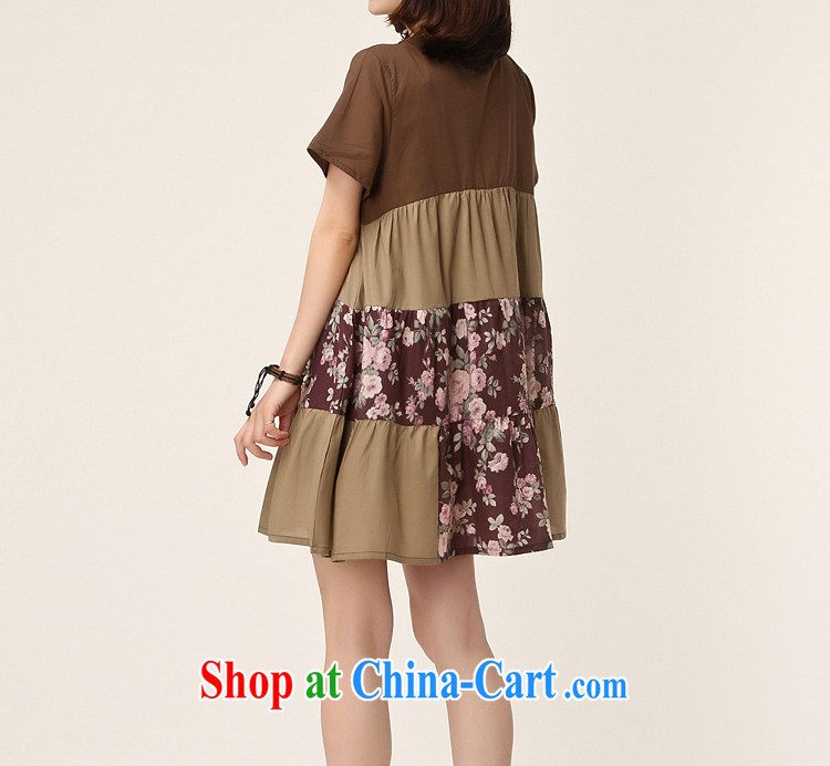 Cayman, slavery 2015 summer new female Korean version thick mm maximum code female floral loose stitching short-sleeved solid dresses female brown XXL pictures, price, brand platters! Elections are good character, the national distribution, so why buy now enjoy more preferential! Health