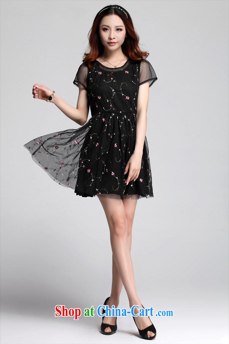 Loved fat people's congress, women with thick mm summer New Rose embroidered short sleeves video thin European root dress 3533 black XXXXL pictures, price, brand platters! Elections are good character, the national distribution, so why buy now enjoy more preferential! Health