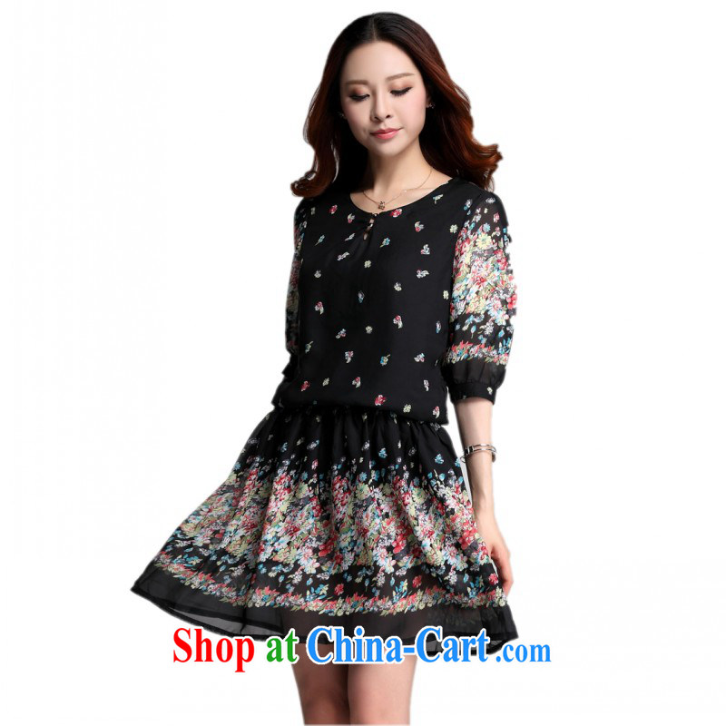 The delivery package as soon as possible e-mail mm thick larger dresses 2014 summer fashion dress floral skirt sunscreen, snow cuff woven stamp sweet short skirts Mrs black 4XL approximately 165 - 180 jack