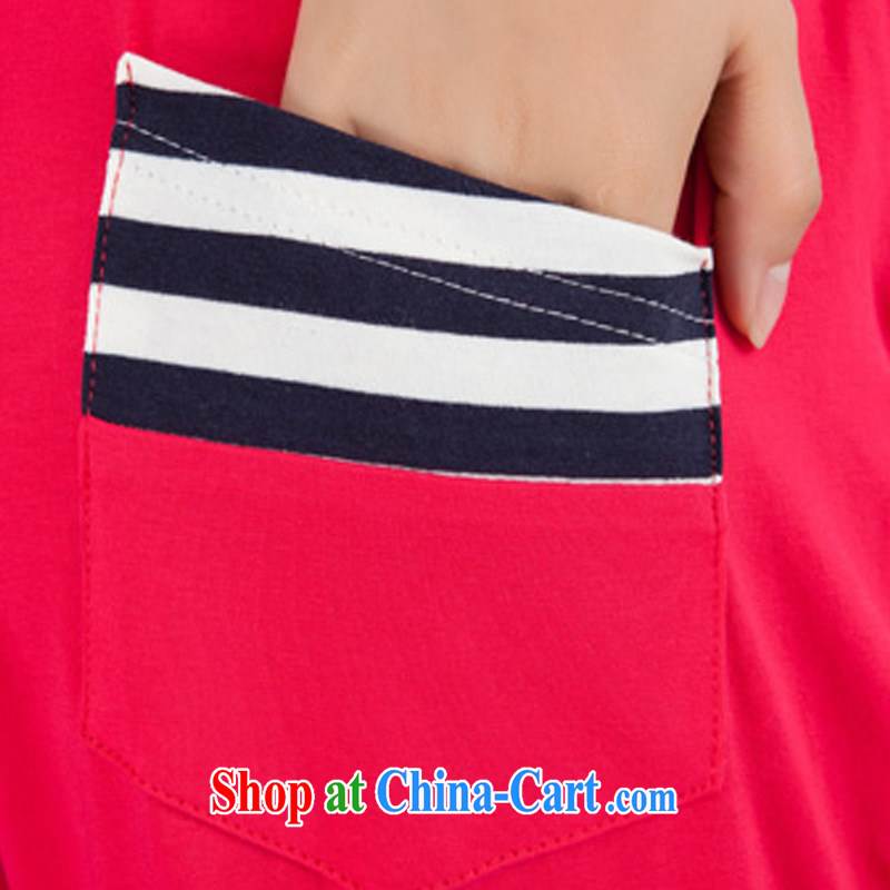 T-shirt as soon as possible by 2015, the female summer with pocket striped short-sleeved T shirts 7 pants pants in two-piece sport and leisure package S 3826 red XXXL, T-shirt, shopping on the Internet