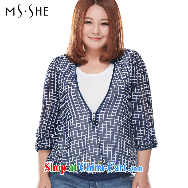 MsShe XL female snow woven shirts 2015 summer new casual leave of two part beauty, snow-woven shirts 7043 blue 6 XL
