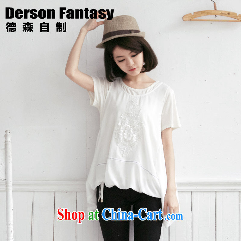 anderson, homemade Korean female sweet summer new 2014 loose short-sleeve girls T-shirt 2158 white 6 XL code