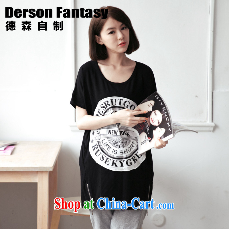 anderson, homemade Korean female sweet summer new 2014 loose short-sleeve girls T-shirt 2161 black 5 XL code
