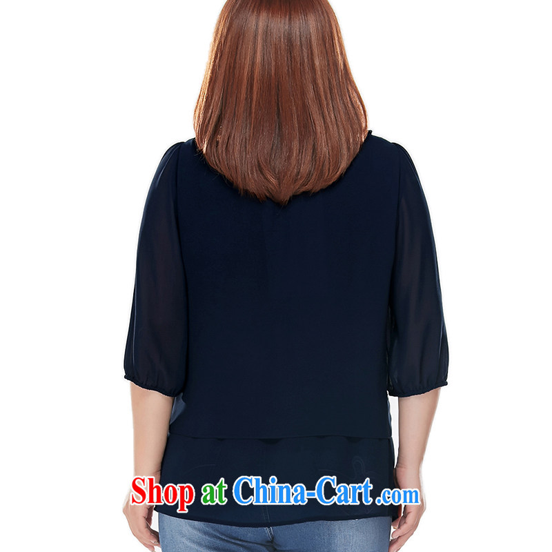 MSSHE XL female snow woven shirts 2015 new summer round-collar lace stitching 7 snow cuff woven shirts T-shirt T shirt 7327 blue 4 XL, Susan Carroll, Ms Elsie Leung Chow (MSSHE), online shopping