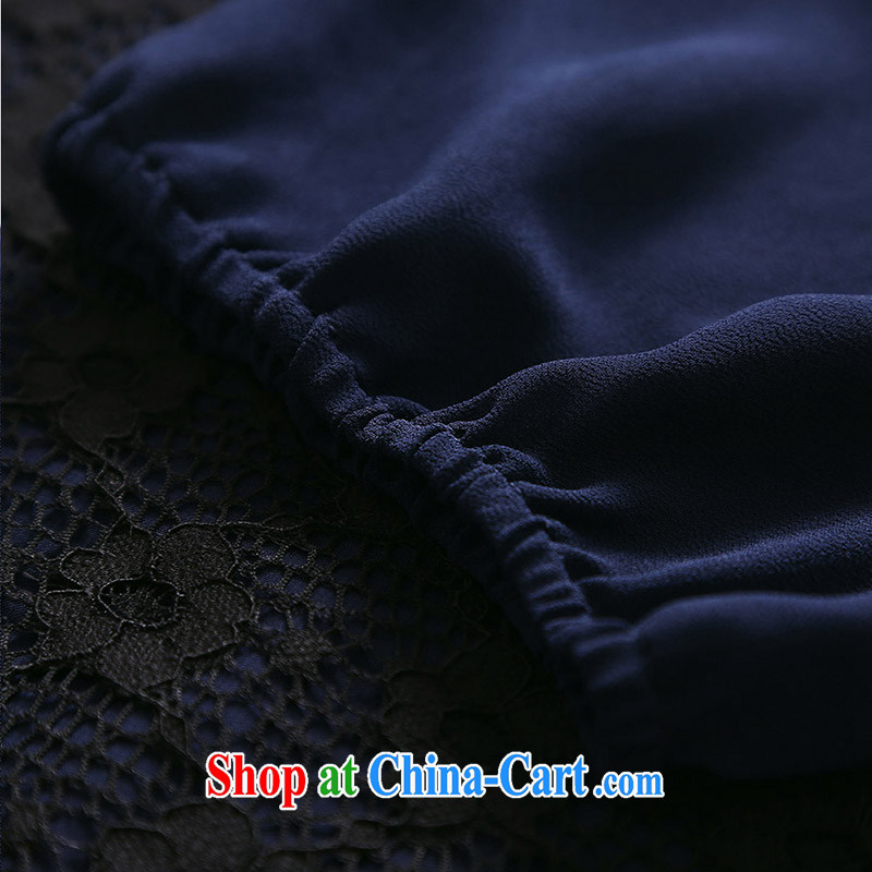 MSSHE XL female snow woven shirts 2015 new summer round-collar lace stitching 7 snow cuff woven shirts T-shirt T shirt 7327 blue 4 XL, Susan Carroll, Ms Elsie Leung Chow (MSSHE), online shopping