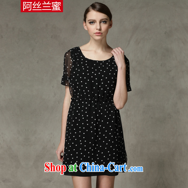 The silk, honey and ventricular hypertrophy, female fat MM summer round-collar wave point loose snow woven dresses ZZ 1209 black 3 XL _145 jack - 165 Jack through_