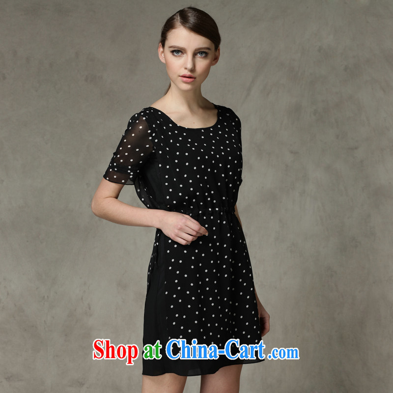 The silk, honey and ventricular hypertrophy, female fat MM summer round-collar wave point loose snow-woven dresses ZZ 1209 black 3 XL (145 jack - 165 Jack through) to the population, honey, and shopping on the Internet