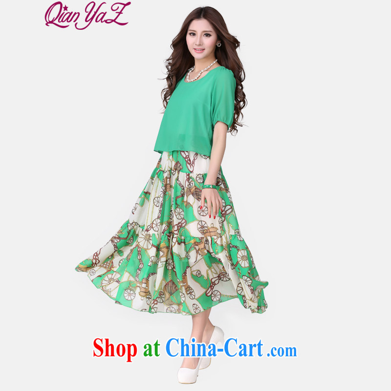 Constitution, the city is increasing, women 2015 new spring loaded thick mm Bohemia knocked color resort long skirt stitching snow woven romantic relaxing floral dresses green 4 XL 155 - 170 jack