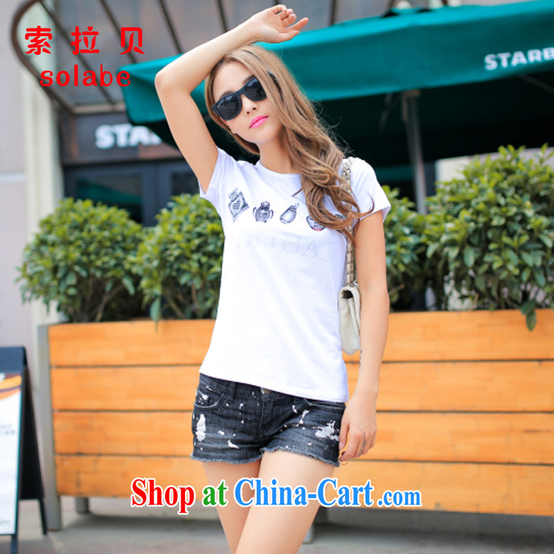Solabe/in the Addis Ababa new summer Korean female short-sleeve shirt T female beauty graphics thin large, cotton T-shirt stretch T pension 617 black 3 XL, Addis Ababa (solabe), online shopping