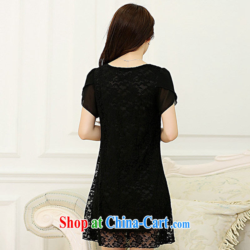 surplus to thick mm summer 2014 the code dress dress loose lace dresses short sleeve XL Black-out meat and solid skirt xxxxl Black Other sizes please contact customer service, profit, and shopping on the Internet