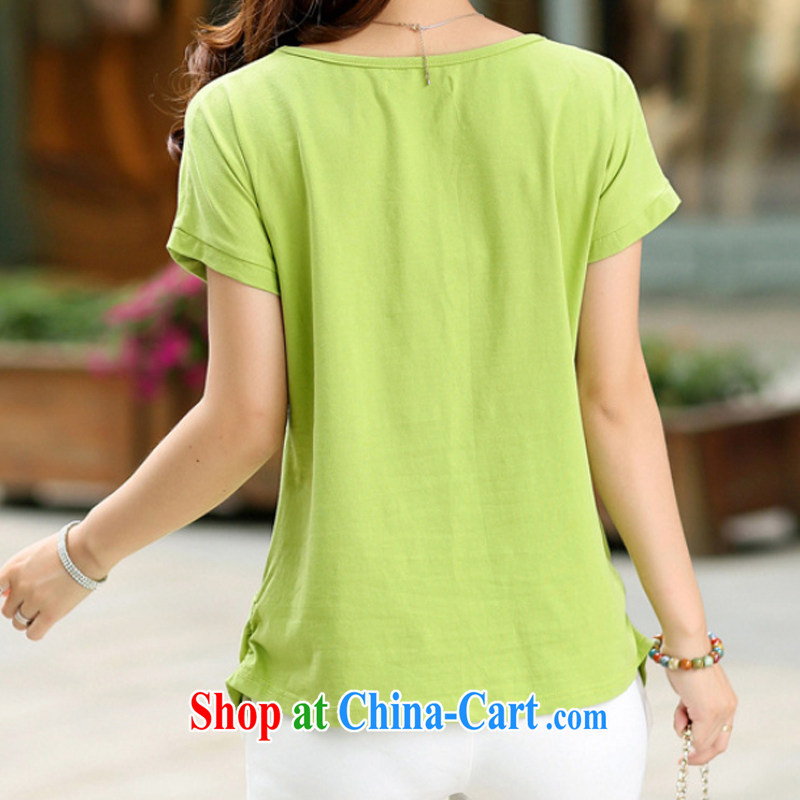 T-shirt as soon as possible 2015 summer larger female Lace Embroidery stitching thick MM bat sleeves, long, short-sleeved cotton shirt T S 7046 green XXXXL, shirts, shopping on the Internet