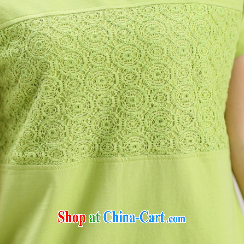 T-shirt as soon as possible 2015 summer larger female Lace Embroidery stitching thick MM bat sleeves, long, short-sleeved cotton shirt T S 7046 green XXXXL, shirts, shopping on the Internet