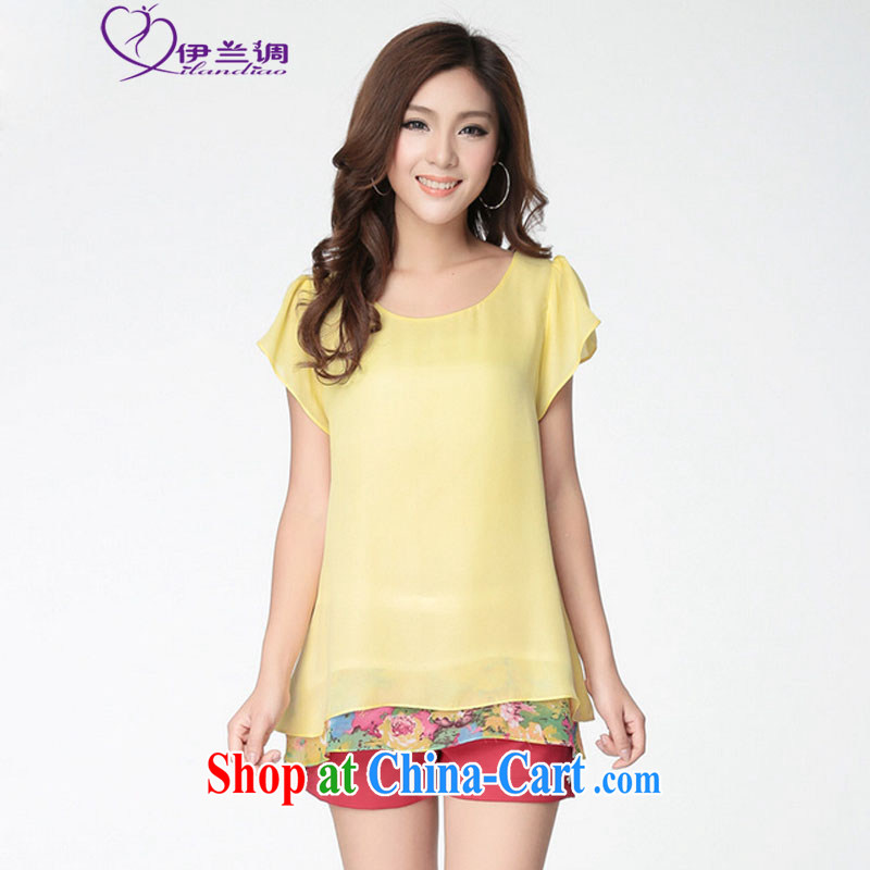 The hypertrophy, female T-shirt 2015 summer new Korean quality snow woven shirts thick sister relaxed casual leave of two part T shirt T-shirt large, small yellow 3XL 160 - 175 jack