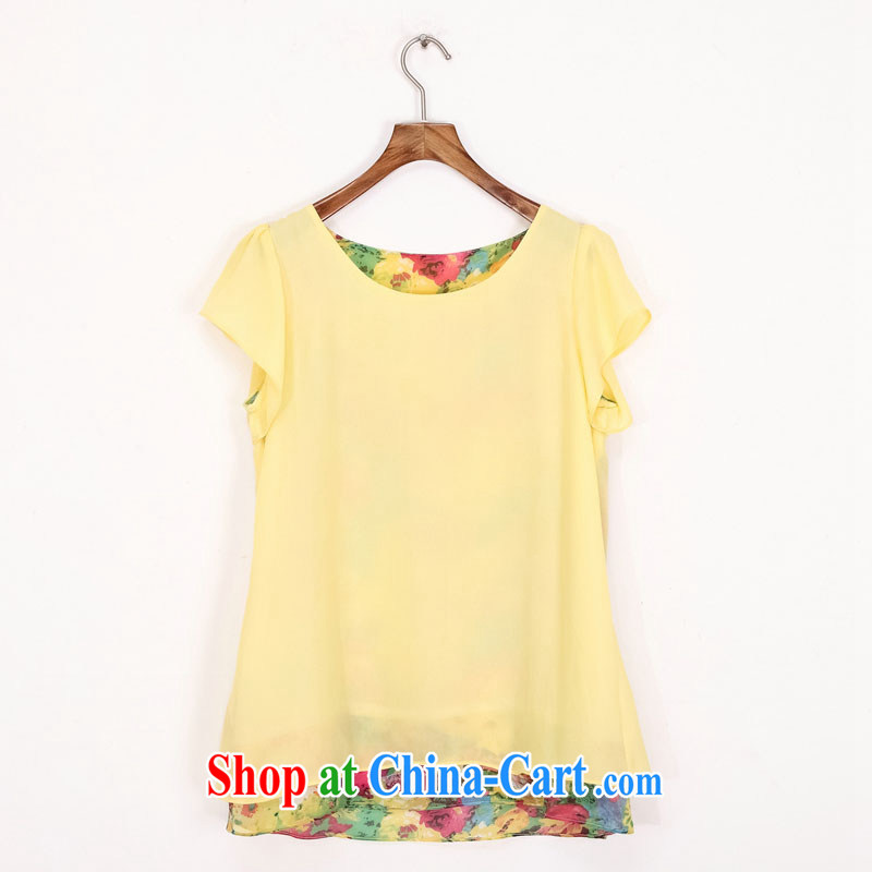 The hypertrophy, female T-shirt 2015 summer new Korean quality snow woven shirts thick sister leisure loose leave two T shirt T-shirt large, small yellow 3XL 160 - 175 jack, constitution, and, shopping on the Internet