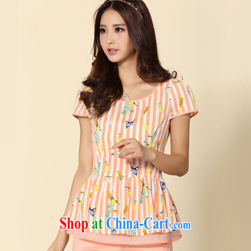 Cross-sectoral expertise provided MM summer new 2014 the code female striped bird pattern graphics thin thick sister snow woven T shirt number 2156 pink 4 XL, cross-sectoral provision (qisuo), the code women, shopping on the Internet
