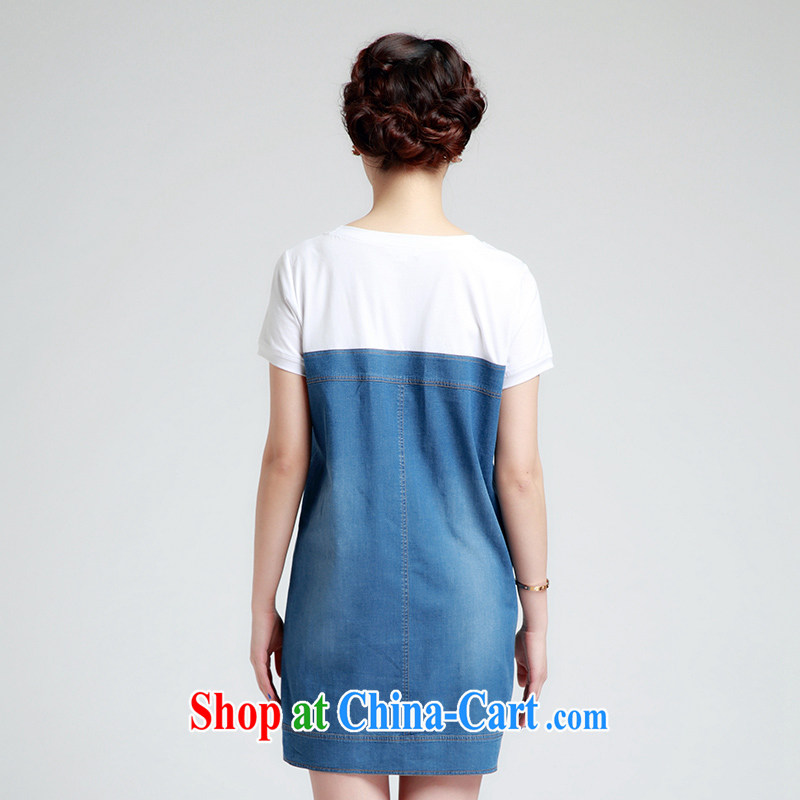 The Constitution is the girl with thick mm summer new dresses 2015 graphics thin stylish short-sleeve girls denim dress 1431 blue denim with white 128/5 XL, constitution, QIAN AI), online shopping