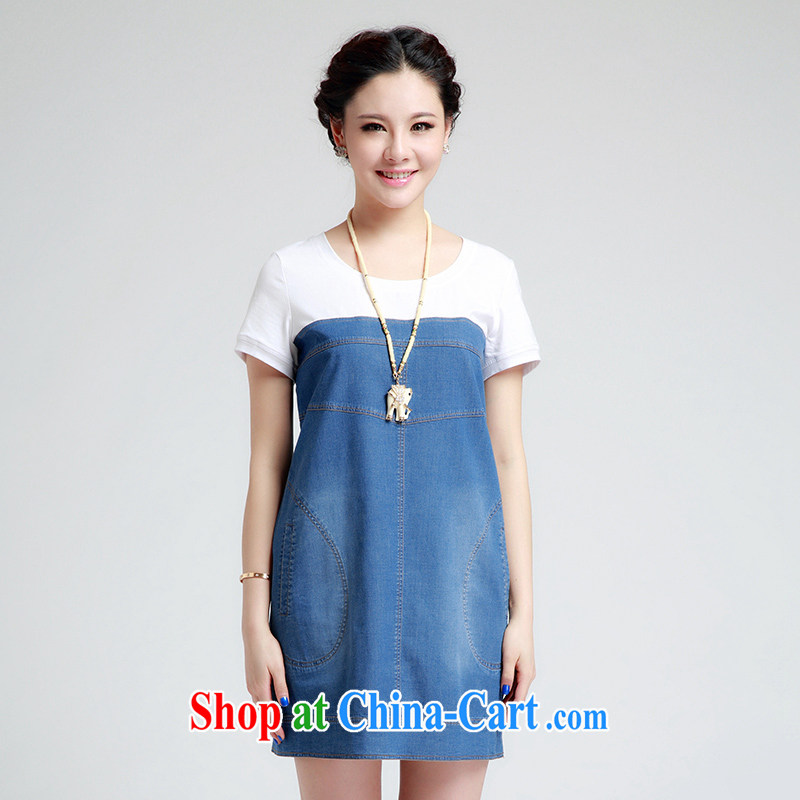 The Constitution is the girl with thick mm summer new dresses 2015 graphics thin stylish short-sleeve girls denim dress 1431 blue denim with white 128/5 XL, constitution, QIAN AI), online shopping