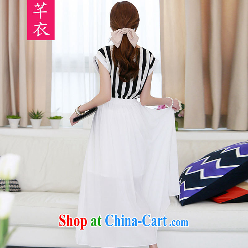 Constitution, the ventricular hypertrophy, thick, long skirt 2015 new Korean bat sleeves stripes stitching snow woven skirts thick sister black-and-white classic-waist graphics thin dresses white 4XL constitution, clothing, shopping on the Internet