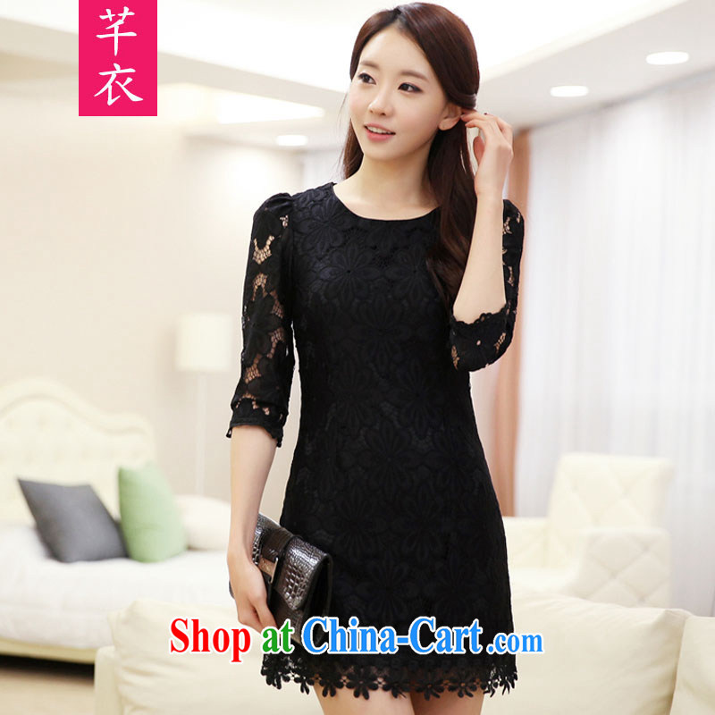 Constitution and clothing increased, fat, female 2015 Korean version reload elegant lace beauty thick sister autumn is the Goddess in cuff-short-skirt black 4XL, constitution, and, on-line shopping