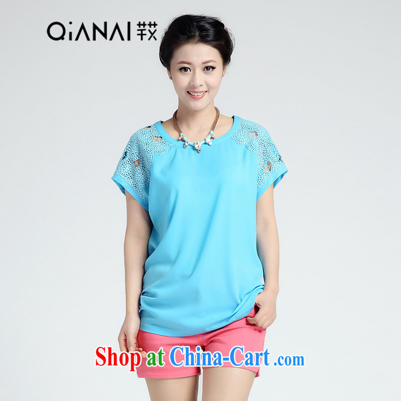 Constitution the XL women 2015 new spring and summer with stylish and simple lace stitching solid T shirts small shirts 1289 blue 108_3 XL