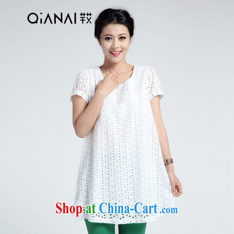 The Constitution the hypertrophy, female thick mm summer new 2015 graphics gaunt-style short-sleeved dresses 1293 white 108_3 XL