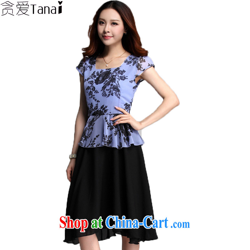 Loved new summer stitching snow woven leave two thick mm larger women dress 3553 blue XXXXL
