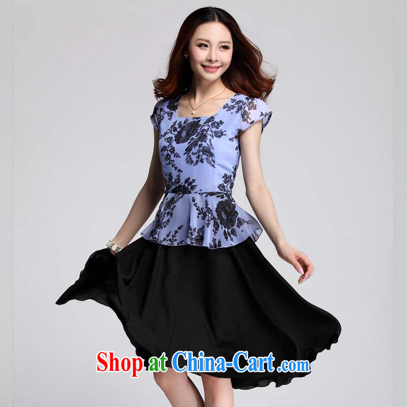 Loved new summer stitching snow woven leave two thick mm larger women dress 3553 blue XXXXL, loved (Tanai), and, on-line shopping