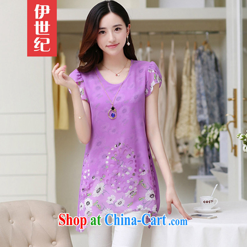Louis 7 horses, summer 2015 Korean version of the greater code female summer relaxed and stylish girl summer short-sleeved snow woven shirts <a necklace of 980 B purple XXXL, Louis 7 horses (LOUISEPTLONG), online shopping