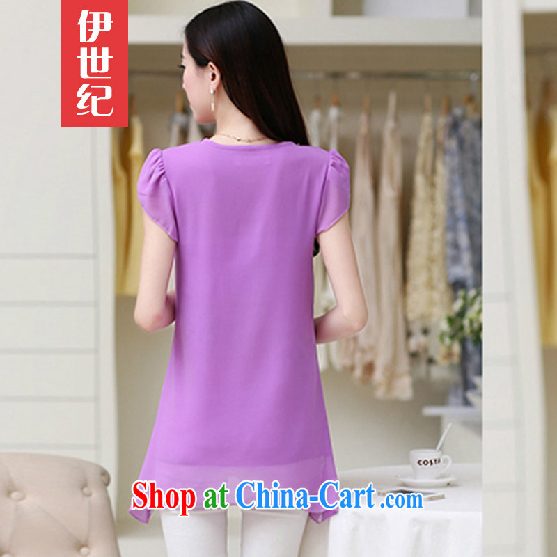 Louis 7 horses, summer 2015 Korean version of the greater code female summer relaxed and stylish girl summer short-sleeved snow woven shirts <a necklace of 980 B purple XXXL, Louis 7 horses (LOUISEPTLONG), online shopping
