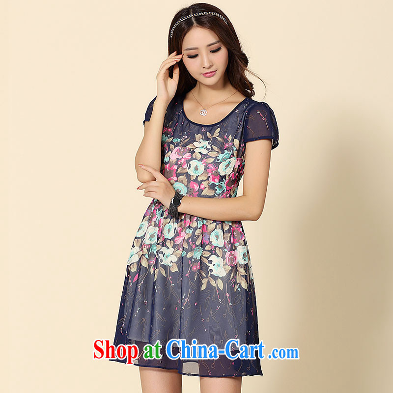 Cross-sectoral expertise provided MM summer 2014 the Code women with small debris Flower Snow woven beauty graphics thin short-sleeved thick sister dresses of the 2157 royal blue 4 XL, cross-sectoral provision (qisuo), online shopping