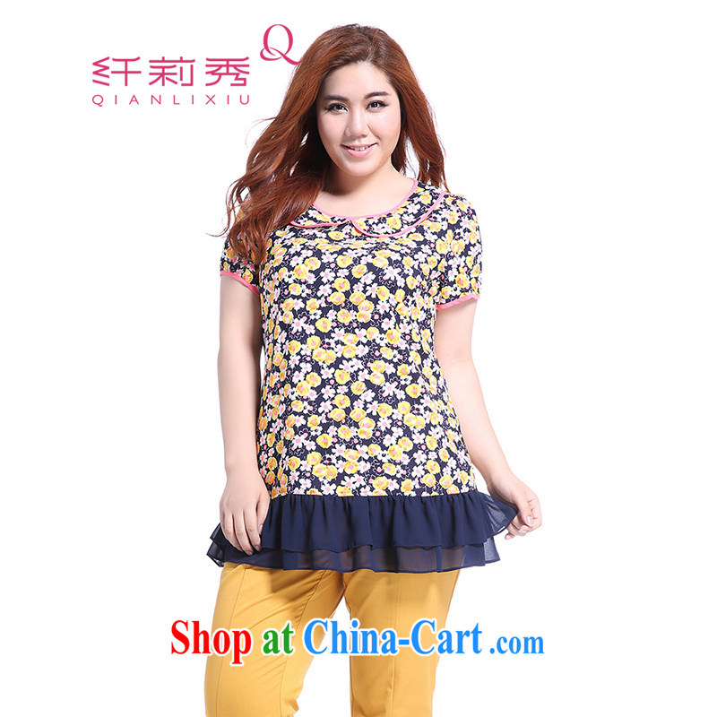 Slim Li Su-summer new, larger female temperament stamp doll for stitching snow woven flouncing T-shirt Q 5037 XL suit, slim Li-su, and shopping on the Internet