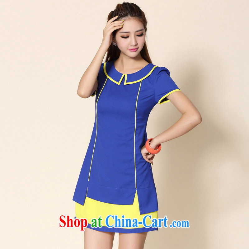 cheer for 2014 thick MM summer wear thick sister Sau San video thin short-sleeved and indeed increase, female dress XXXXL number 2120 royal blue 2 XL, cross-sectoral provision (qisuo), online shopping