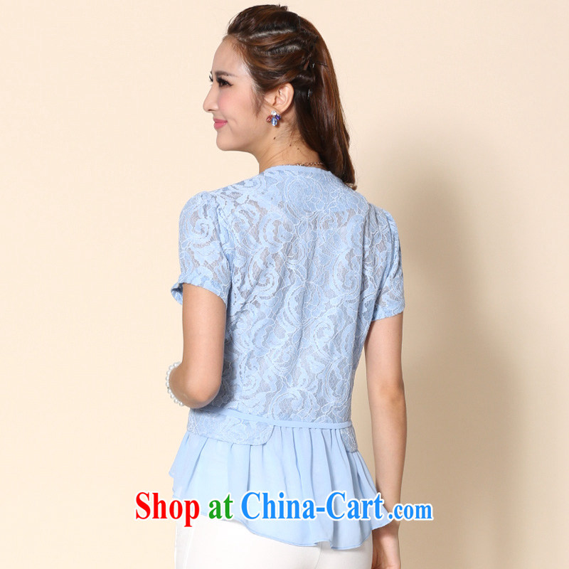 Cross-sectoral provision 2014 thick MM summer new graphics thin thick sister small suit lace short, thin, large, female small jacket 2153 blue 2 XL, cross-sectoral provision (qisuo), and shopping on the Internet