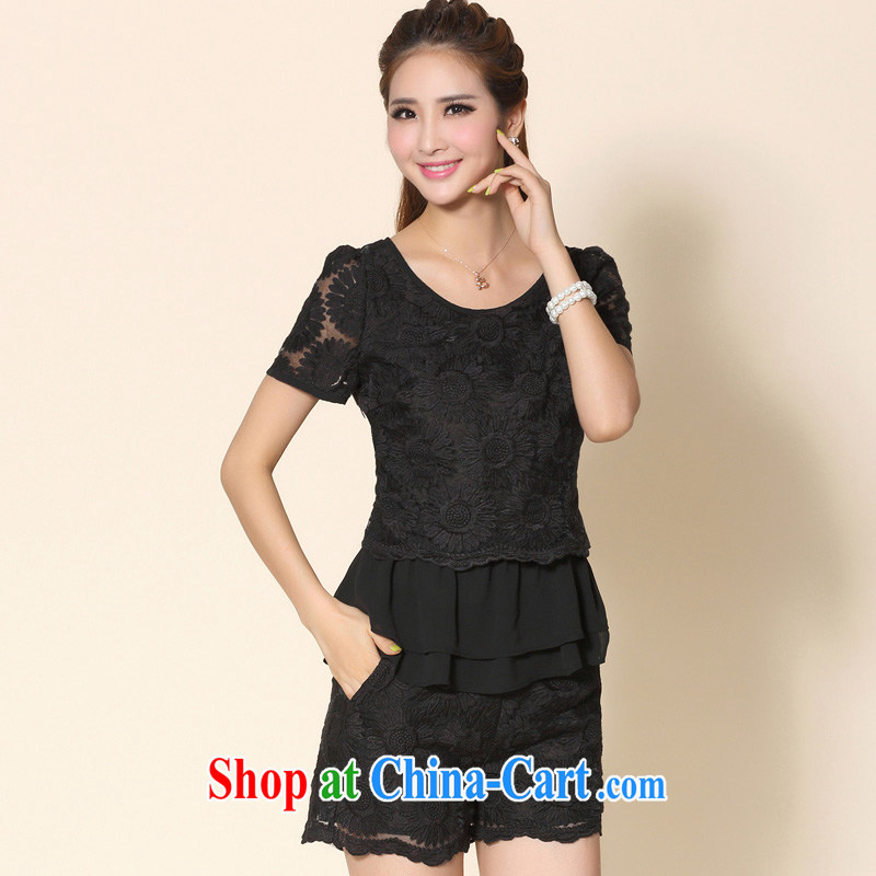 Cross-sectoral expertise provided MM summer 2014 the code female sunflower thick sister graphics thin short-sleeved lace shirt T shirt T-shirt xxxxl number 2129 black (T-shirt) 4 XL, cross-sectoral provision (qisuo), the code women, shopping on the Internet
