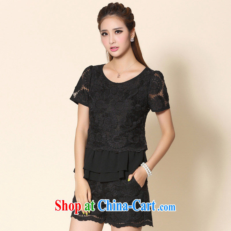 Cross-sectoral expertise provided MM summer 2014 the code female sunflower thick sister graphics thin short-sleeved lace shirt T shirt T-shirt xxxxl number 2129 black (T-shirt) 4 XL, cross-sectoral provision (qisuo), the code women, shopping on the Internet
