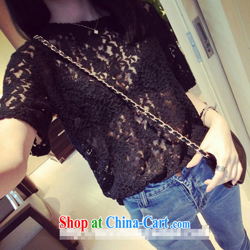 surplus to the Code women fall on the ground outside lace Openwork short-sleeved T pension cover T-shirt thick sister XL video thin can be done XXXXXL black XXXXL - Support the code, and surplus, and the Code women, shopping on the Internet