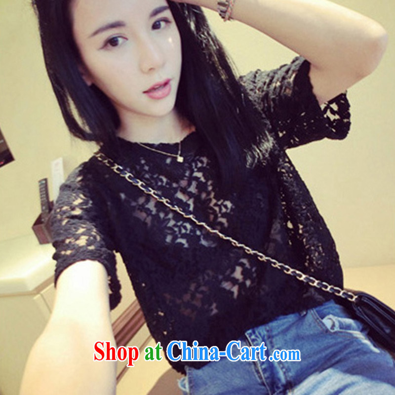 surplus to the Code women fall on the ground outside lace Openwork short-sleeved T pension cover T-shirt thick sister XL video thin can be done XXXXXL black XXXXL - Support the code, and surplus, and the Code women, shopping on the Internet
