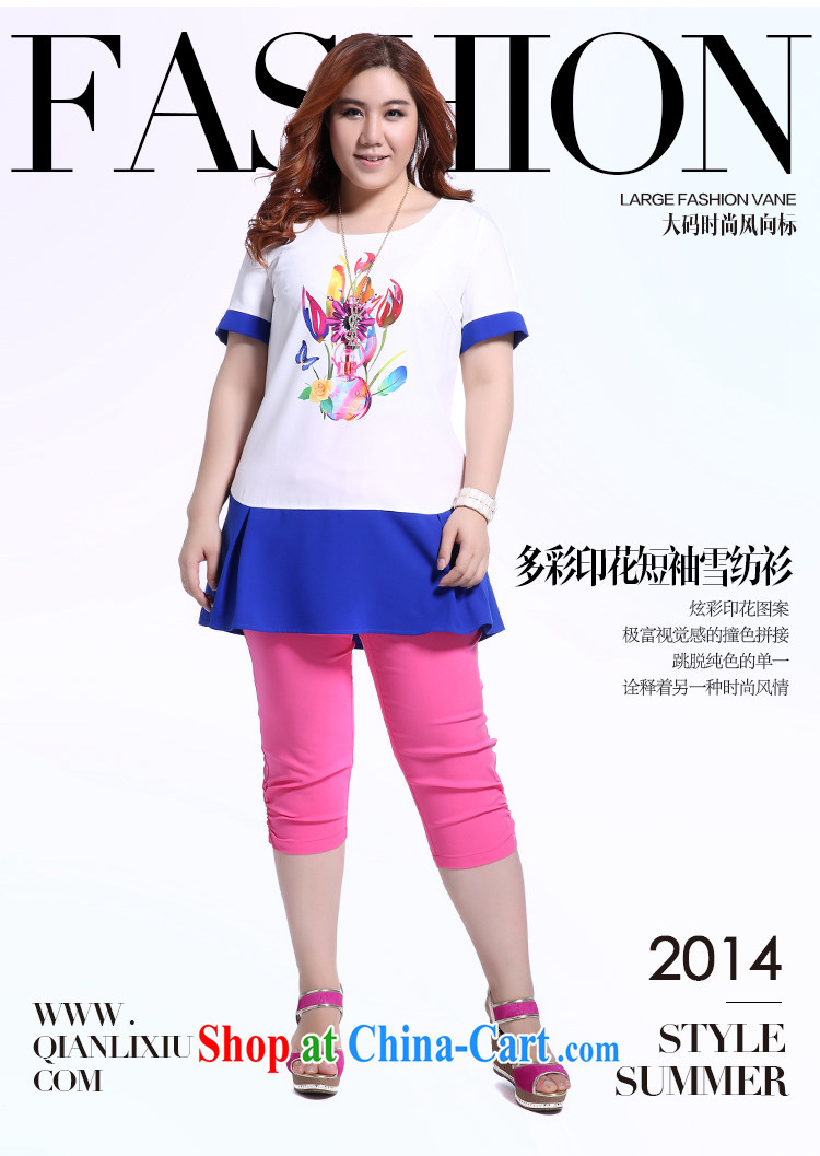 Slim Li-su summer 2014 new, larger female 100 ground round-collar hit color stitching colorful stamp short-sleeved snow woven shirts Q 5507 color blue XXXL pictures, price, brand platters! Elections are good character, the national distribution, so why buy now enjoy more preferential! Health